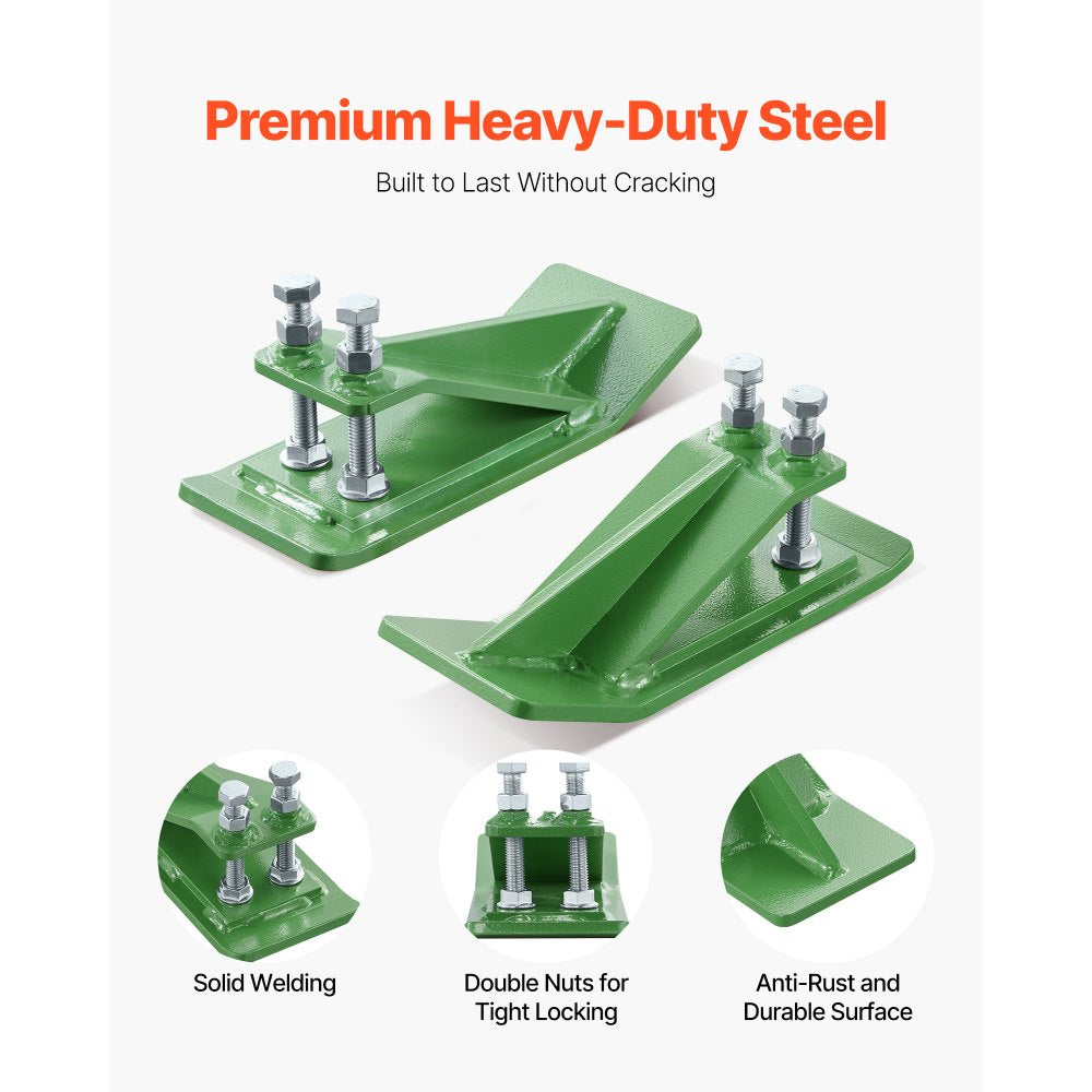 VEVOR Tractor Bucket Protector, 2PCS Heavy Duty Steel Bucket Edge Protectors, Edge Tamer Anti-Skid Device with Double Hexagon Lock Nuts and Bolts, for Snow, Leave Removal & Spreading Gravel (Green)