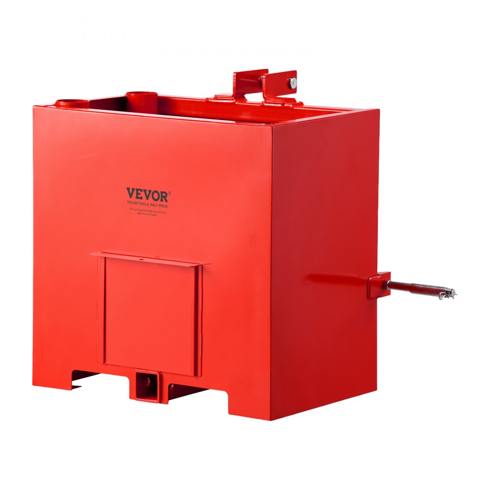 VEVOR Ballast Box, 3-Point Category 1 Tractor Ballast of 800 lbs Capacity, with Standard 2 Inch Hitch Receiver, Heavy-Duty Steel 5 ft³ Large Volume Durable Loader Attachment with Sliding Door, Red
