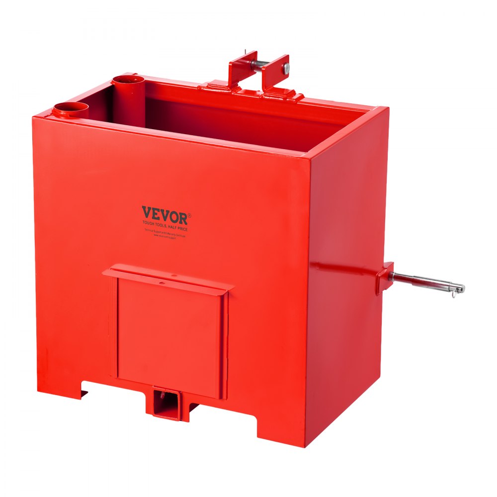 VEVOR Ballast Box, 3-Point Category 1 Tractor Ballast of 800 lbs Capacity, with Standard 2 Inch Hitch Receiver, Heavy-Duty Steel 5 ft³ Large Volume Durable Loader Attachment with Sliding Door, Red