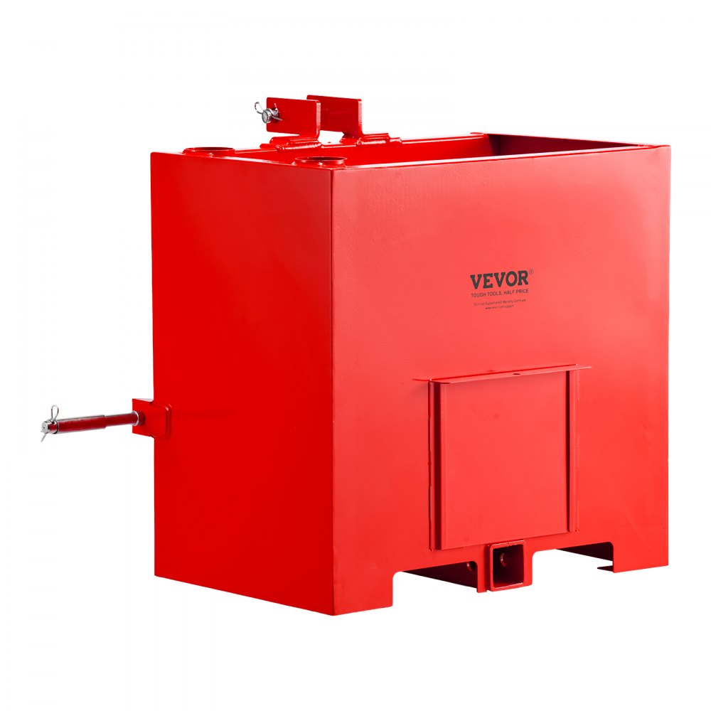 VEVOR Ballast Box, 3-Point Category 1 Tractor Ballast of 800 lbs Capacity, with Standard 2 Inch Hitch Receiver, Heavy-Duty Steel 5 ft³ Large Volume Durable Loader Attachment with Sliding Door, Red