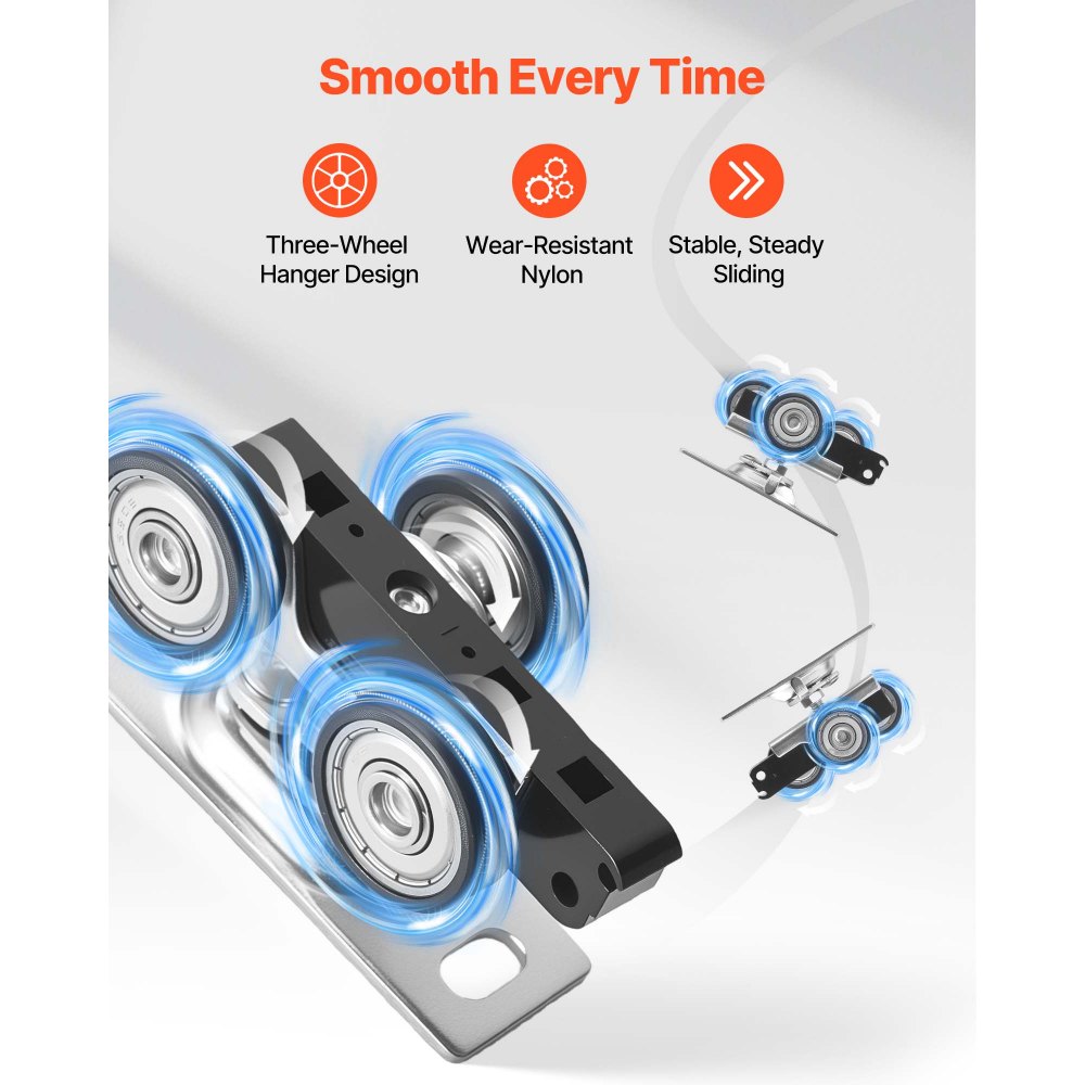 VEVOR Bypass Sliding Door Hardware Kit, 4 ft Aluminum Alloy Dual-Track Bypass Door Hardware, Smooth and Quiet Sliding, Easy to Install, for 1" to 1 3/4" Thickness 24" Width 2 Door System, for Closet