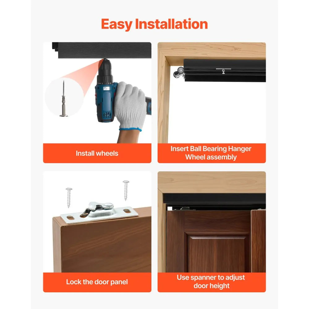 VEVOR Bypass Sliding Door Hardware Kit, 6 ft Aluminum Alloy Dual-Track Bypass Door Hardware, Smooth and Quiet Sliding, Easy to Install, for 1" to 1 3/4" Thickness 36" Width 2 Door System, for Closet