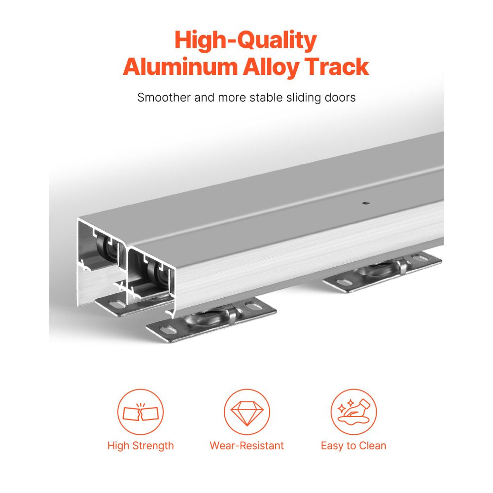 VEVOR Bypass Door Hardware, 5ft Heavy Duty Bypass Sliding Door Hardware Kit, Aluminum Alloy Sliding Closet Door Hardware Set for 2 Door System, Fit Door Thickness 1 3/8 " - 1 3/4", Easy to Install