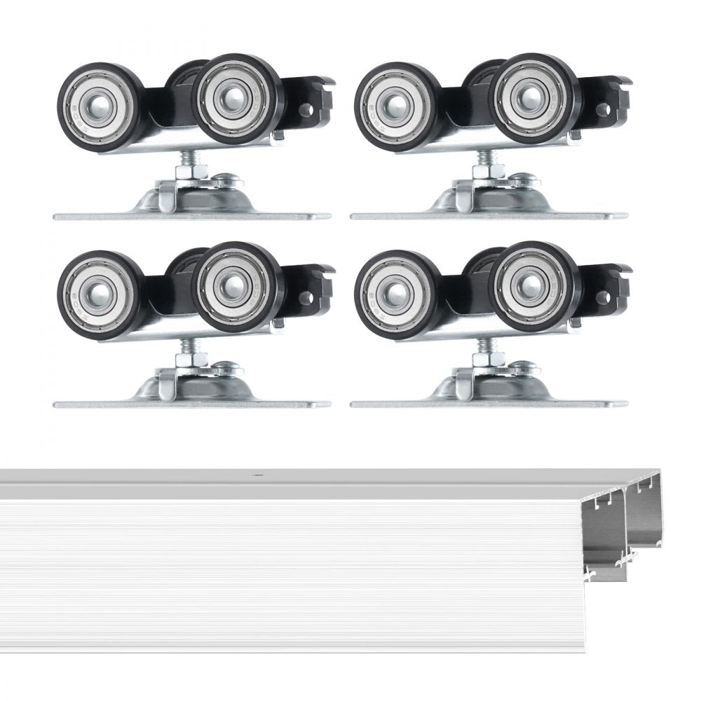 VEVOR Bypass Door Hardware, 5ft Heavy Duty Bypass Sliding Door Hardware Kit, Aluminum Alloy Sliding Closet Door Hardware Set for 2 Door System, Fit Door Thickness 1 3/8 " - 1 3/4", Easy to Install