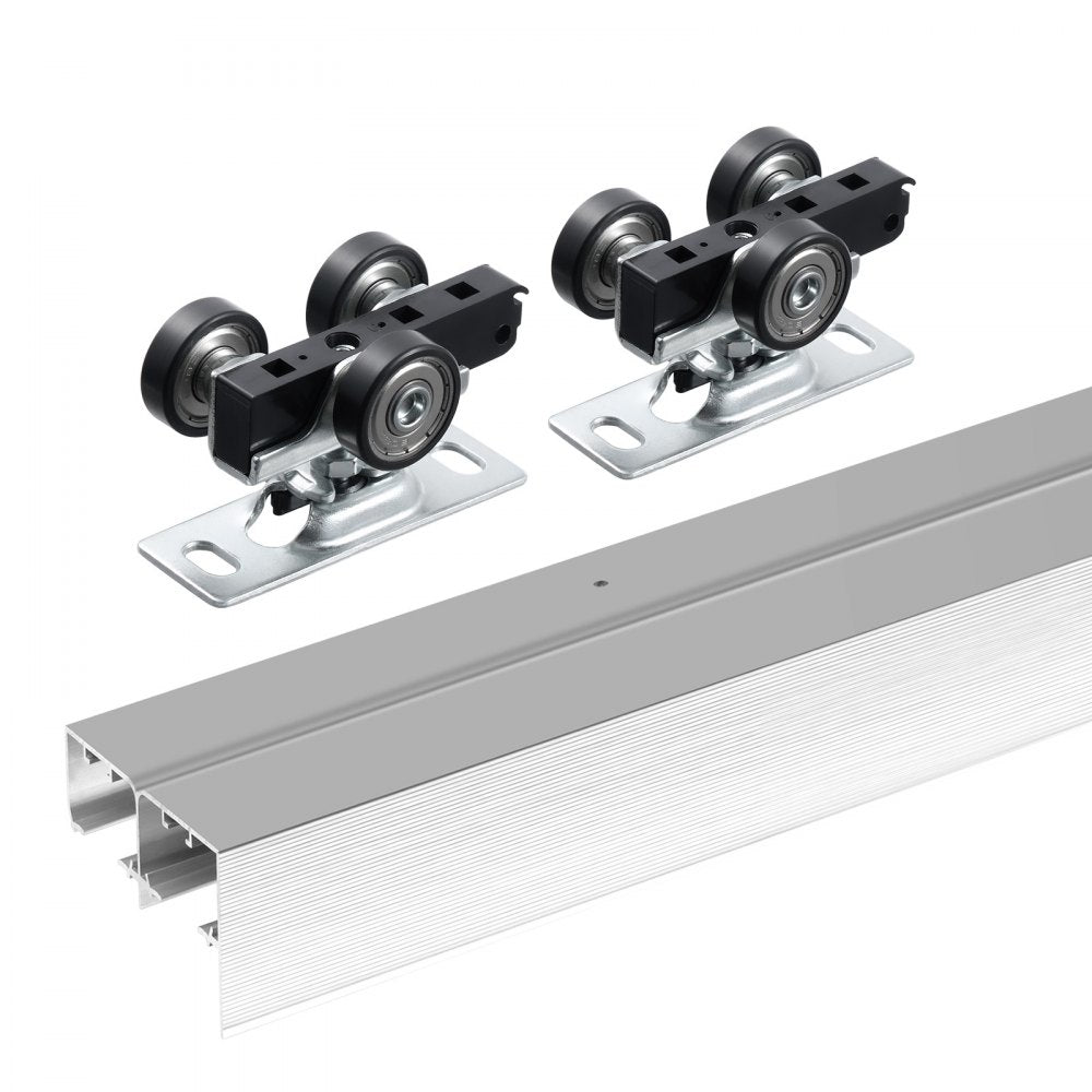 VEVOR Bypass Door Hardware, 5ft Heavy Duty Bypass Sliding Door Hardware Kit, Aluminum Alloy Sliding Closet Door Hardware Set for 2 Door System, Fit Door Thickness 1 3/8 " - 1 3/4", Easy to Install
