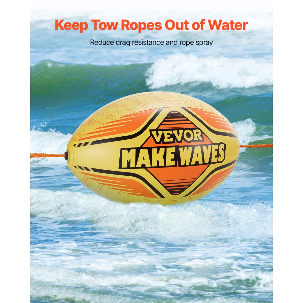 VEVOR Booster Ball, Towable Tube Rope Performance Ball, Thickened PVC Inflatable Booster Balls for Boating and Water Sports - with High Tensile Strength Rope and Speed Safety Valve