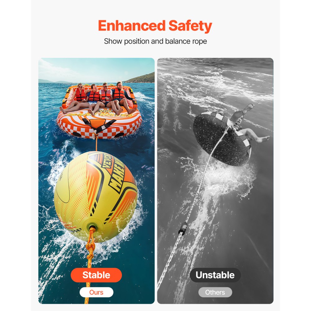 VEVOR Booster Ball, Towable Tube Rope Performance Ball, Thickened PVC Inflatable Booster Balls for Boating and Water Sports - with High Tensile Strength Rope and Speed Safety Valve