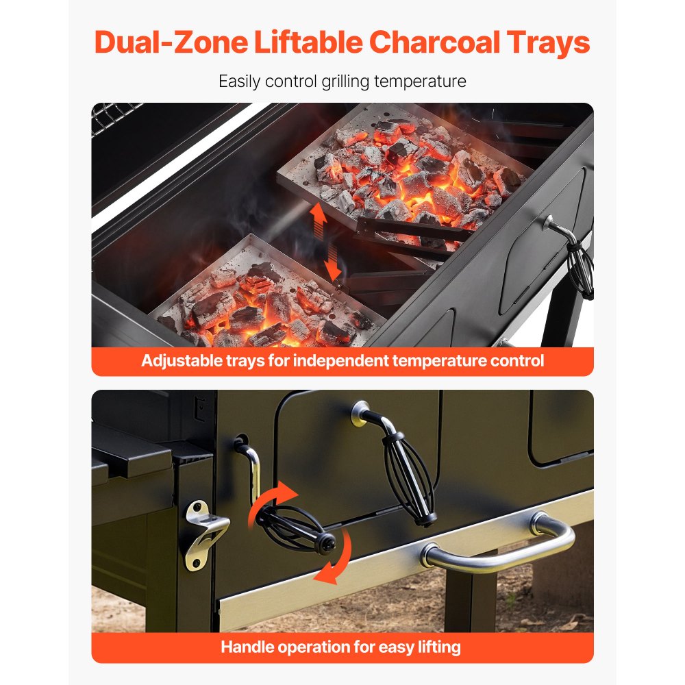 VEVOR Charcoal Grill, 780 sq.in. Extra-Large Charcoal Barbecue Grill with 2 Liftable Charcoal Trays & Folding Side Tables, High-Temp Powder-Coated Steel BBQ Cooking Grills for Patio Backyard Parties