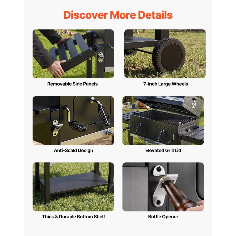 VEVOR Charcoal Grill, 780 sq.in. Extra-Large Charcoal Barbecue Grill with 2 Liftable Charcoal Trays & Folding Side Tables, High-Temp Powder-Coated Steel BBQ Cooking Grills for Patio Backyard Parties