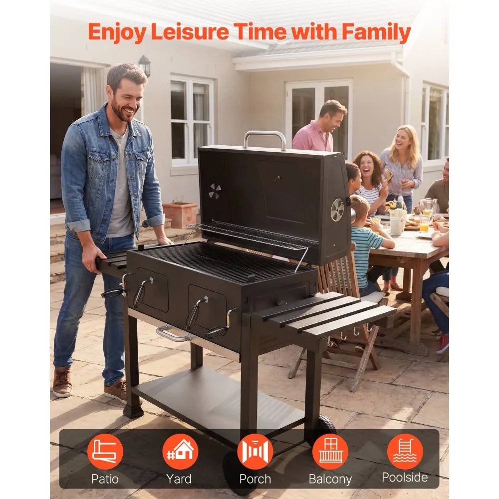 VEVOR Charcoal Grill, 780 sq.in. Extra-Large Charcoal Barbecue Grill with 2 Liftable Charcoal Trays & Folding Side Tables, High-Temp Powder-Coated Steel BBQ Cooking Grills for Patio Backyard Parties