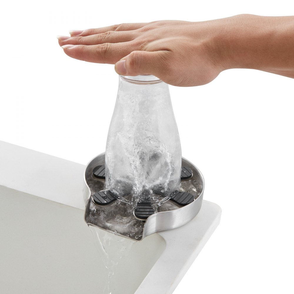 VEVOR Glass Rinser, 10 Powerful Spraying Jets 360° Rotating Cup Rinser for Sink, 304 Stainless Steel Faucet Cup Washer with Silicone Nonslip Pad for Baby Bottle, Glass Cup, Wine Glass (Drawing Base)