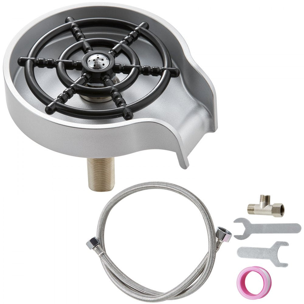 VEVOR Glass Rinser, 10 Powerful Spraying Jets 360° Rotating Cup Rinser for Sink, Wearproof ABS Sink Faucet Cup Washer & ABS Cup Holder for Baby Bottle, Glass Cup, Wine Glass (Silver-White Base)