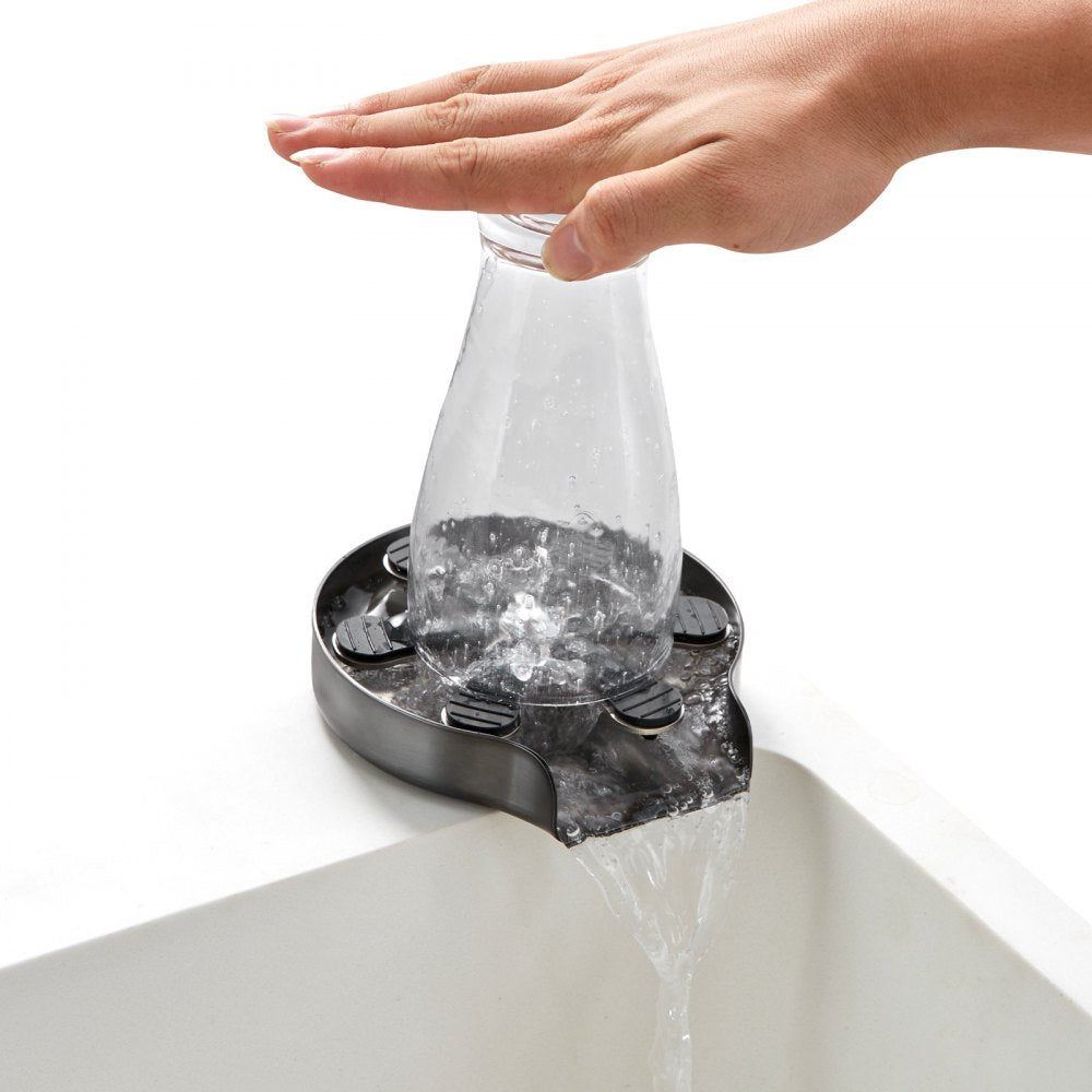 VEVOR Glass Rinser, 10 Powerful Spraying Jets 360° Rotating Cup Rinser for Sink, 304 Stainless Steel Faucet Cup Washer & Silicone Nonslip Pad for Baby Bottle, Glass Cup, Wine Glass (Silver Grey Base)