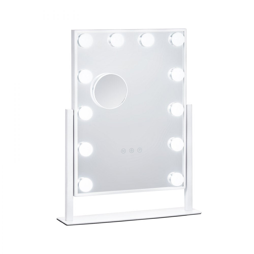 VEVOR Hollywood Vanity Mirror With Lights, 12 Dimmable Bulbs & 3 Color Lighting Modes, Makeup Mirror with Detachable 5X Magnification, Smart Touch Control, 360 Degree Rotation(16.1x11.8 in, White)