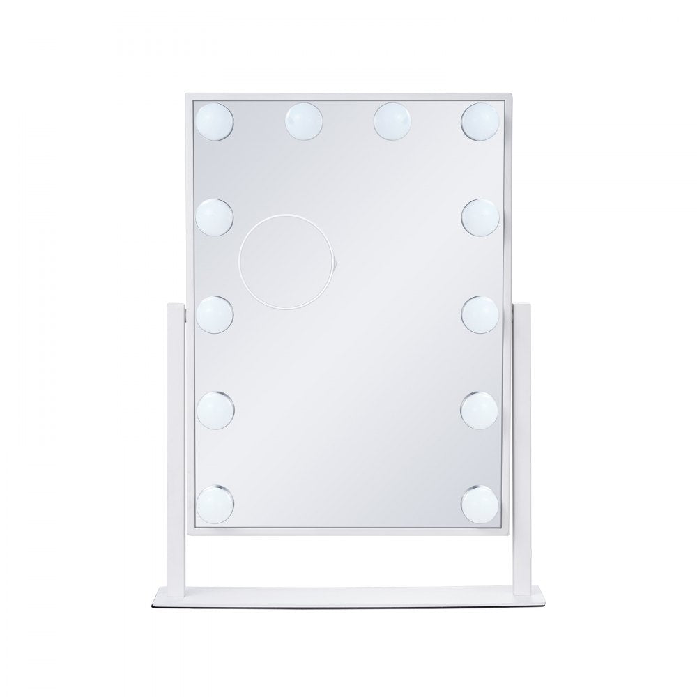 VEVOR Hollywood Vanity Mirror With Lights, 12 Dimmable Bulbs & 3 Color Lighting Modes, Makeup Mirror with Detachable 5X Magnification, Smart Touch Control, 360 Degree Rotation(16.1x11.8 in, White)