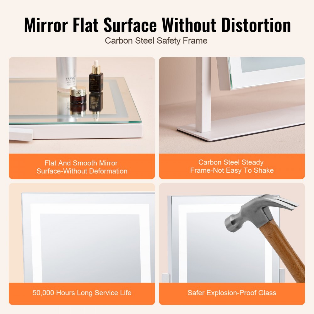 VEVOR Vanity Mirror with Lights, Three Color Lighting Modes, Lighted Makeup LED Mirror, and 5X Magnification Mirror, Smart Touch Control, 360°Rotation (16.1x11.8 in, White)