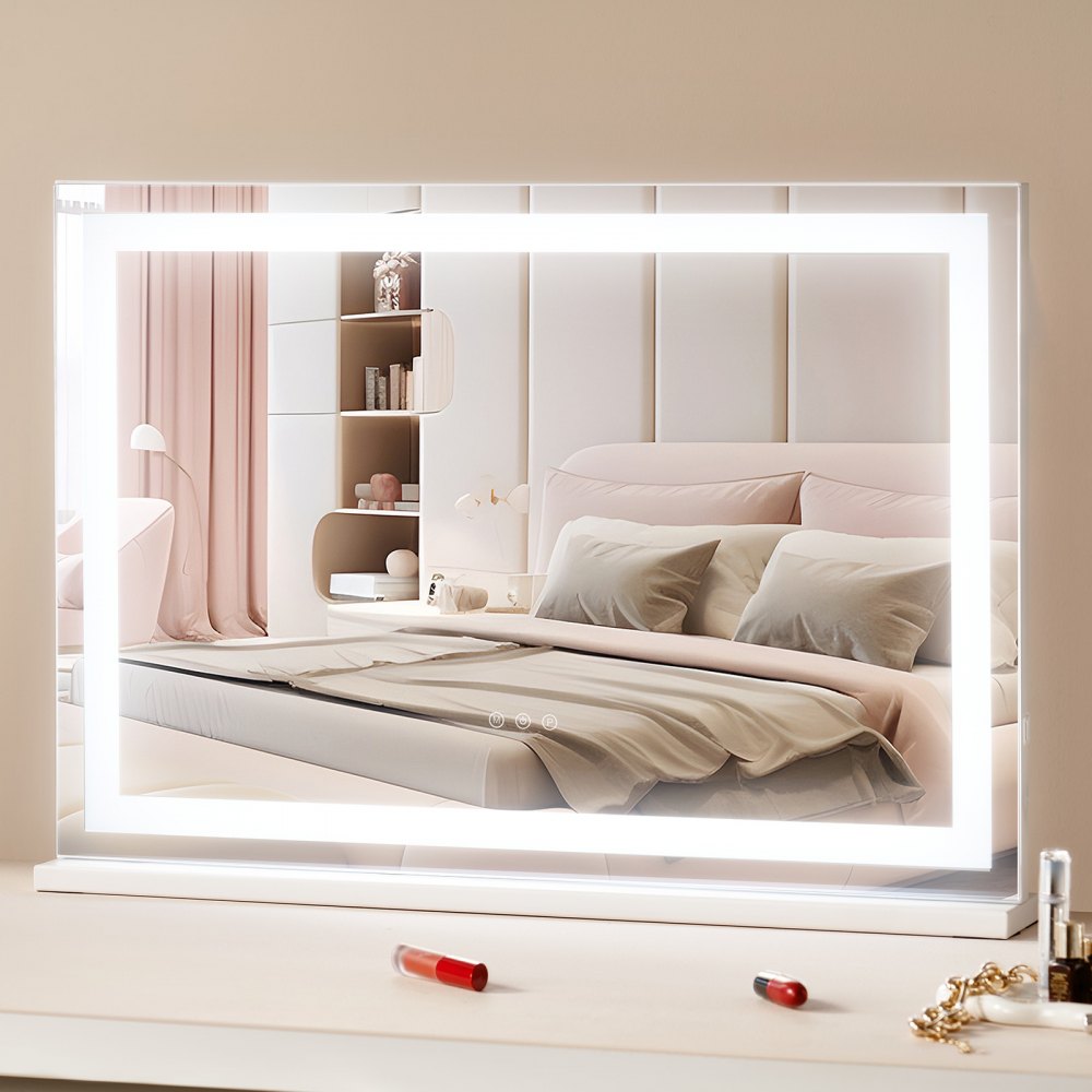 VEVOR  Large Vanity Mirror with Lights, Three Color Lighting Modes, Lighted Makeup LED Mirror,5X Magnification,USB Port,Smart Touch Control,Desktop Wall-Mounted (31.5x21.7 in, White)