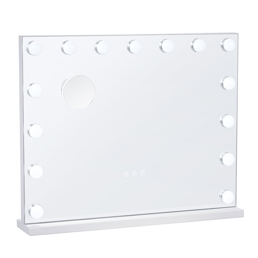 VEVOR Hollywood Vanity Mirror With Lights,15 Dimmable Bulbs &3 Color Lighting Modes, Makeup Mirror w/ Detachable 5X Magnification,USB Port,Smart Touch Control,Desktop Wall-mount(22.8x18.1 in, White)