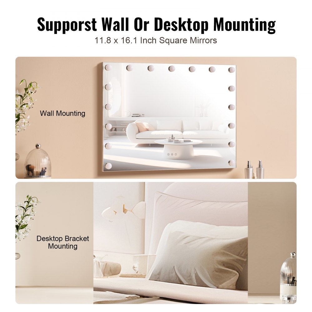VEVOR Hollywood Vanity Mirror With Lights, Dimmable Bulbs &3 Color Lighting Modes, Makeup Mirror w/ Detachable 5X Magnification,USB Port,Type C,Smart Touch Control,Desktop Wall-mount( 31.5x23.6in, White)