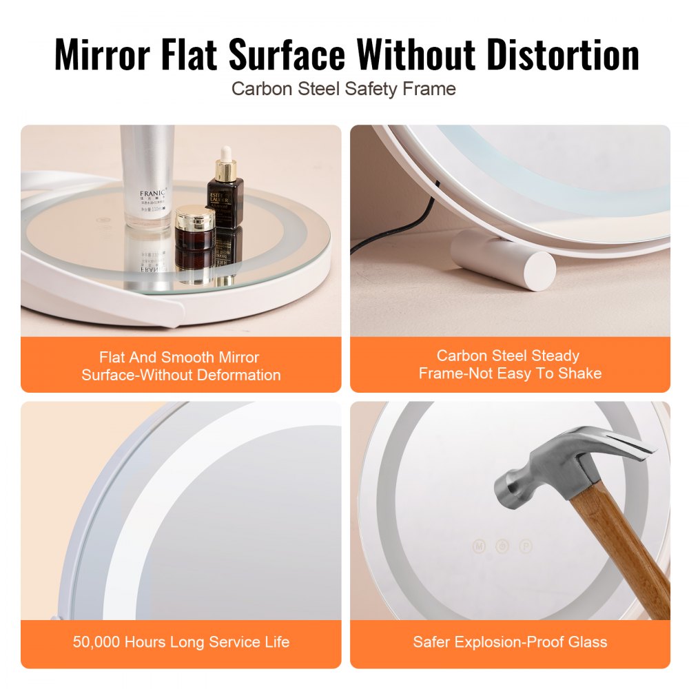 VEVOR 12” Vanity Mirror With Lights, LED Makeup Mirror 3 Color Lighting Modes, with 5X Magnification Mirror, Smart Touch Control, 360°Rotation,Round Lighted Makeup Mirror for Bedroom Tabletop (White)