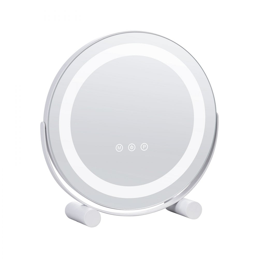VEVOR 12” Vanity Mirror With Lights, LED Makeup Mirror 3 Color Lighting Modes, with 5X Magnification Mirror, Smart Touch Control, 360°Rotation,Round Lighted Makeup Mirror for Bedroom Tabletop (White)