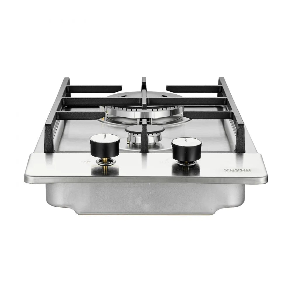 VEVOR Gas Cooktop 12 inch, Max 12250BTU 2 Burners Built-in Stainless Steel Gas Stove Top, LPG/NG Convertible Dual Fuel Natural Gas Hob with Thermocouple Protection for Outdoor, Kitchen, Camping, RV