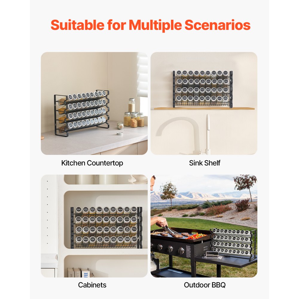 VEVOR Spice Rack Organizer for Cabinet, Spice Organizer with 36 Empty Spice Jars, Lids, Spice Labels, and Funnel Complete Set, Seasoning Organizer for Countertop, Kitchen, Pantry, Cupboard, 18x11 in