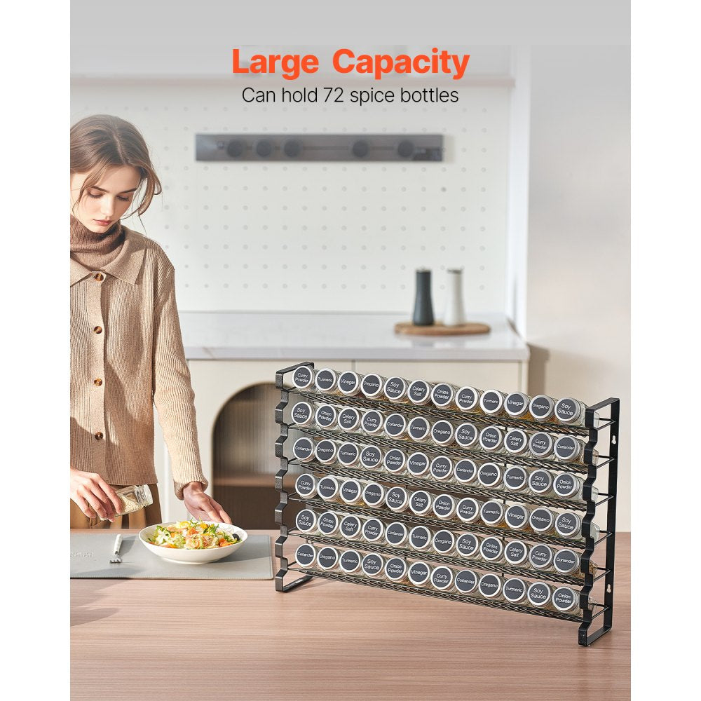 VEVOR Spice Rack Organizer for Cabinet, Spice Organizer with 72 Empty Spice Jars, Lids, Spice Labels, and Funnel Complete Set, Seasoning Organizer for Countertop, Kitchen, Pantry, Cupboard, 23x16 in