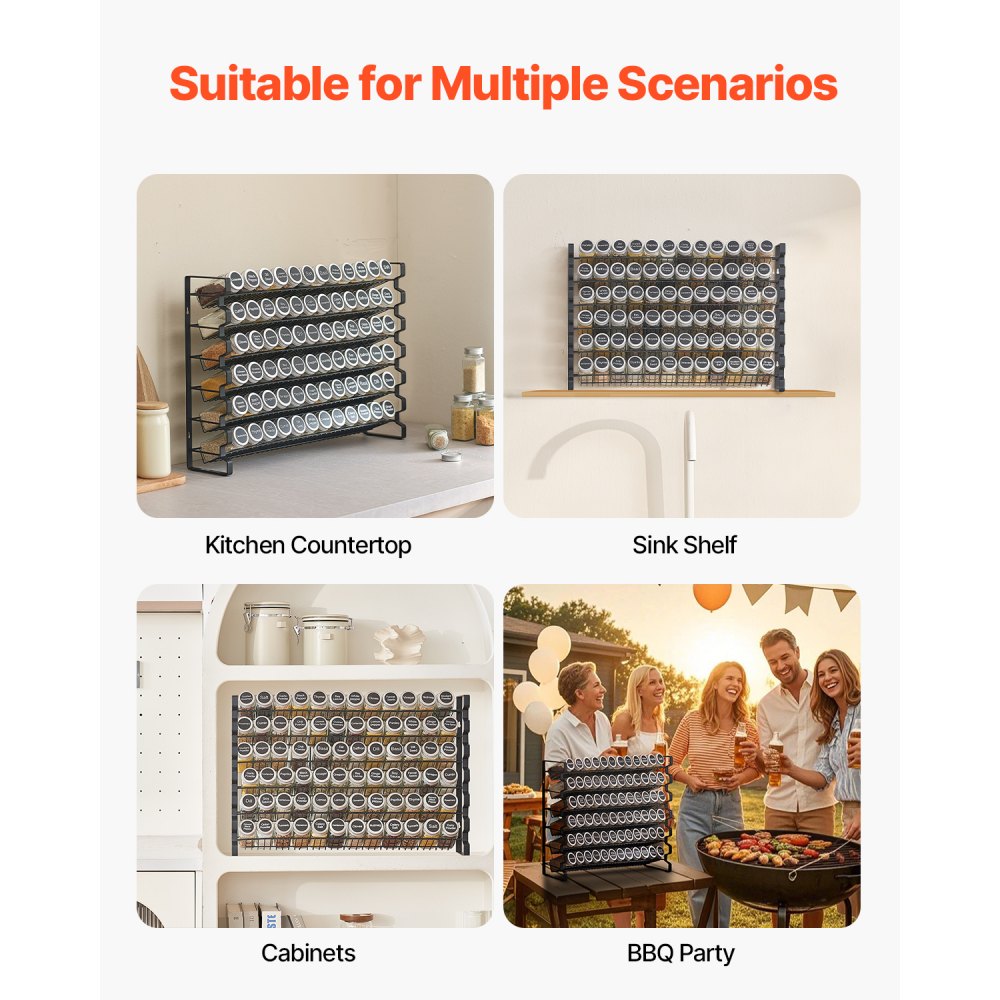 VEVOR Spice Rack Organizer for Cabinet, Spice Organizer with 72 Empty Spice Jars, Lids, Spice Labels, and Funnel Complete Set, Seasoning Organizer for Countertop, Kitchen, Pantry, Cupboard, 23x16 in