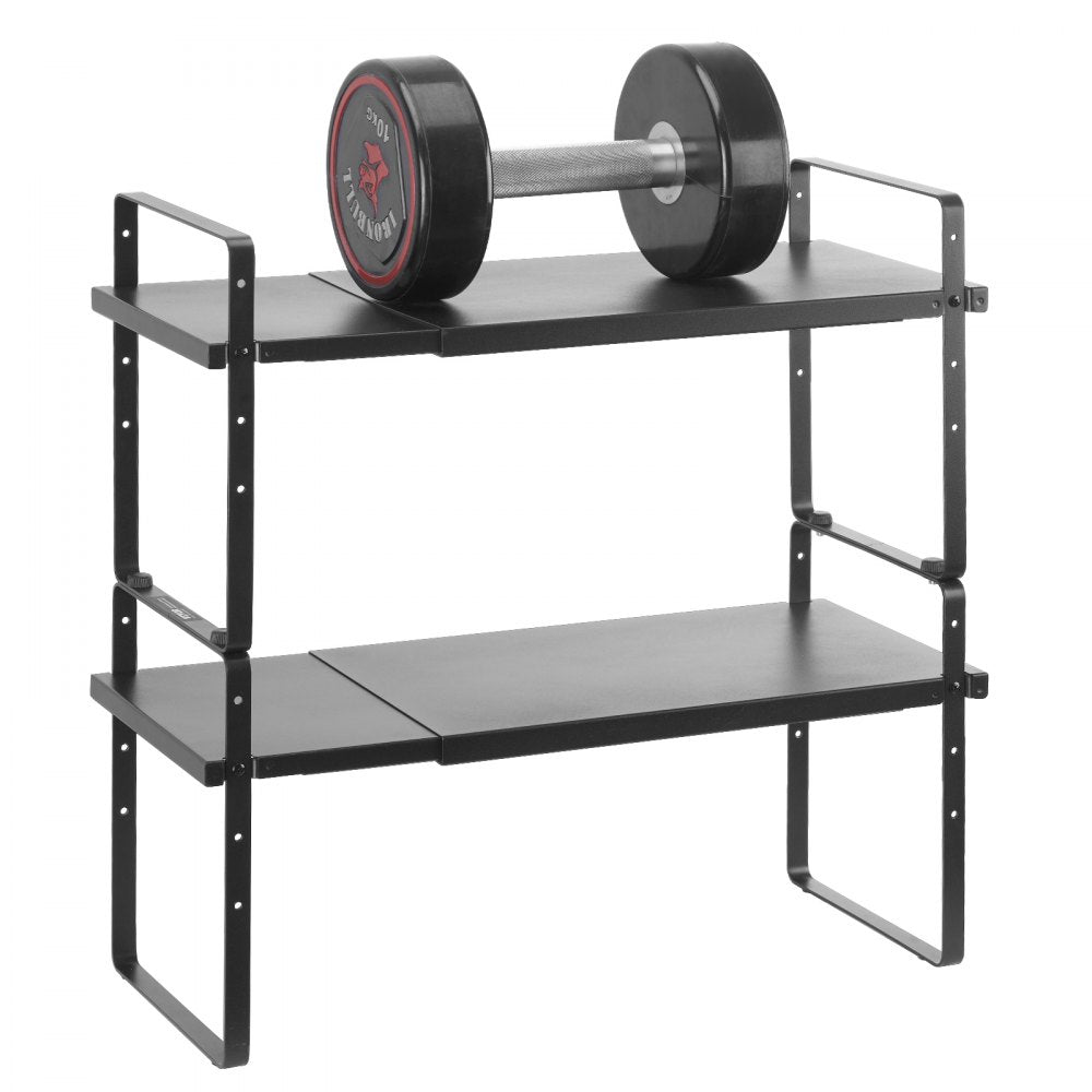 VEVOR Adjustable Kitchen Cabinet Shelf Organizer, Expandable 2 Tier Cabinet Shelf, Stackable Countertop Organizers and Storage Shelf Risers, Pantry Organizers for Kitchen Bathroom Office, Black