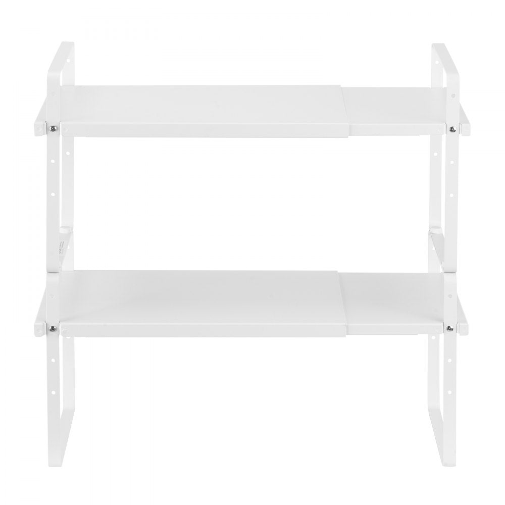 VEVOR Adjustable Kitchen Cabinet Shelf Organizer, Expandable 2 Tier Cabinet Shelf, Stackable Countertop Organizers and Storage Shelf Risers, Pantry Organizers for Kitchen Bathroom Office, White