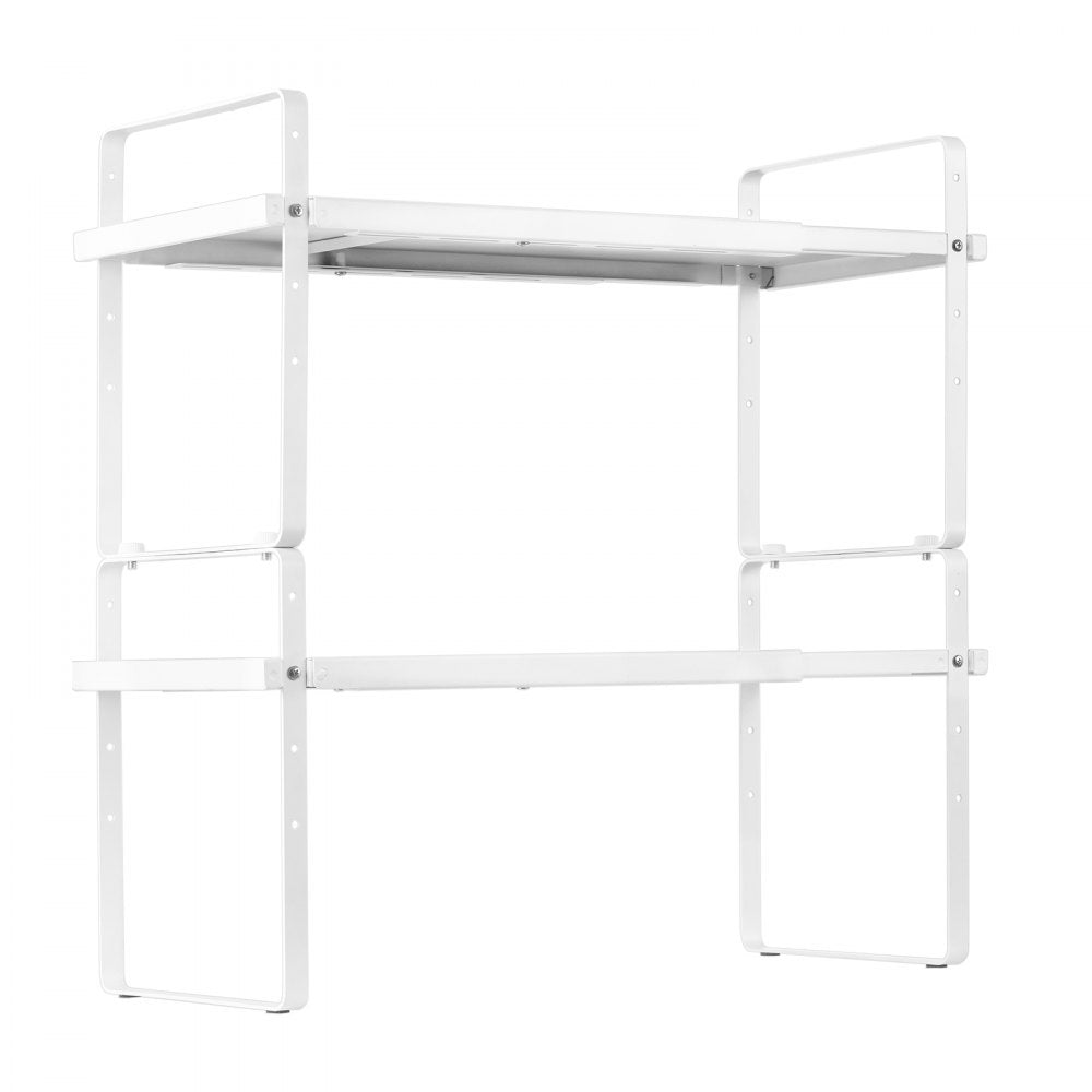 VEVOR Adjustable Kitchen Cabinet Shelf Organizer, Expandable 2 Tier Cabinet Shelf, Stackable Countertop Organizers and Storage Shelf Risers, Pantry Organizers for Kitchen Bathroom Office, White