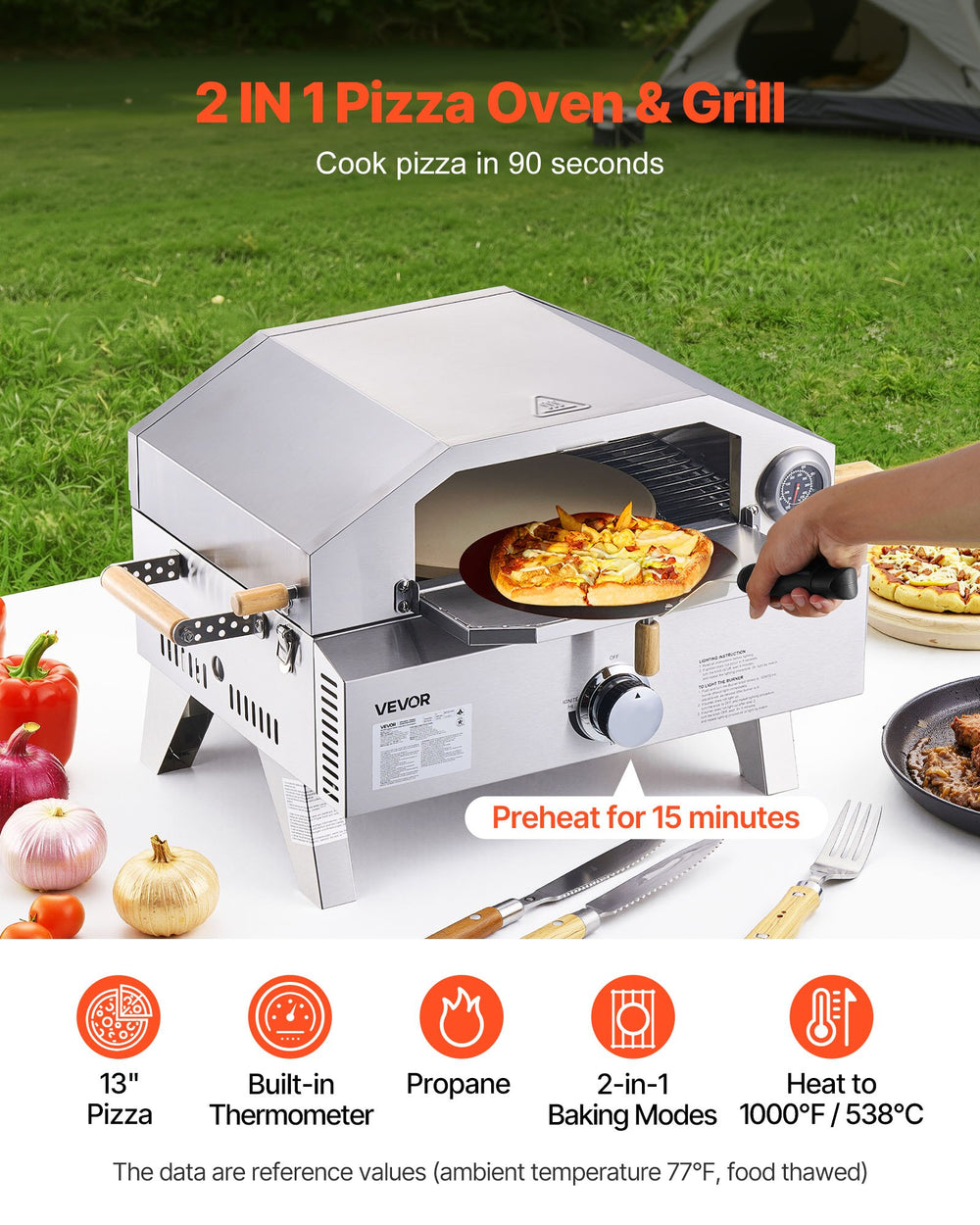 VEVOR Outdoor Pizza Oven 2-in-1 pizza oven & grill lifestyle