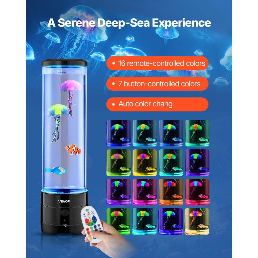 VEVOR Sensory Bubble Tube Lamp, 16 Color Changing Light Effects, Water Fish Lamp with Built-in Bluetooth Speaker & White Noise, Fake Aquarium Tank Night Light for Bedroom Living Room Home Decor