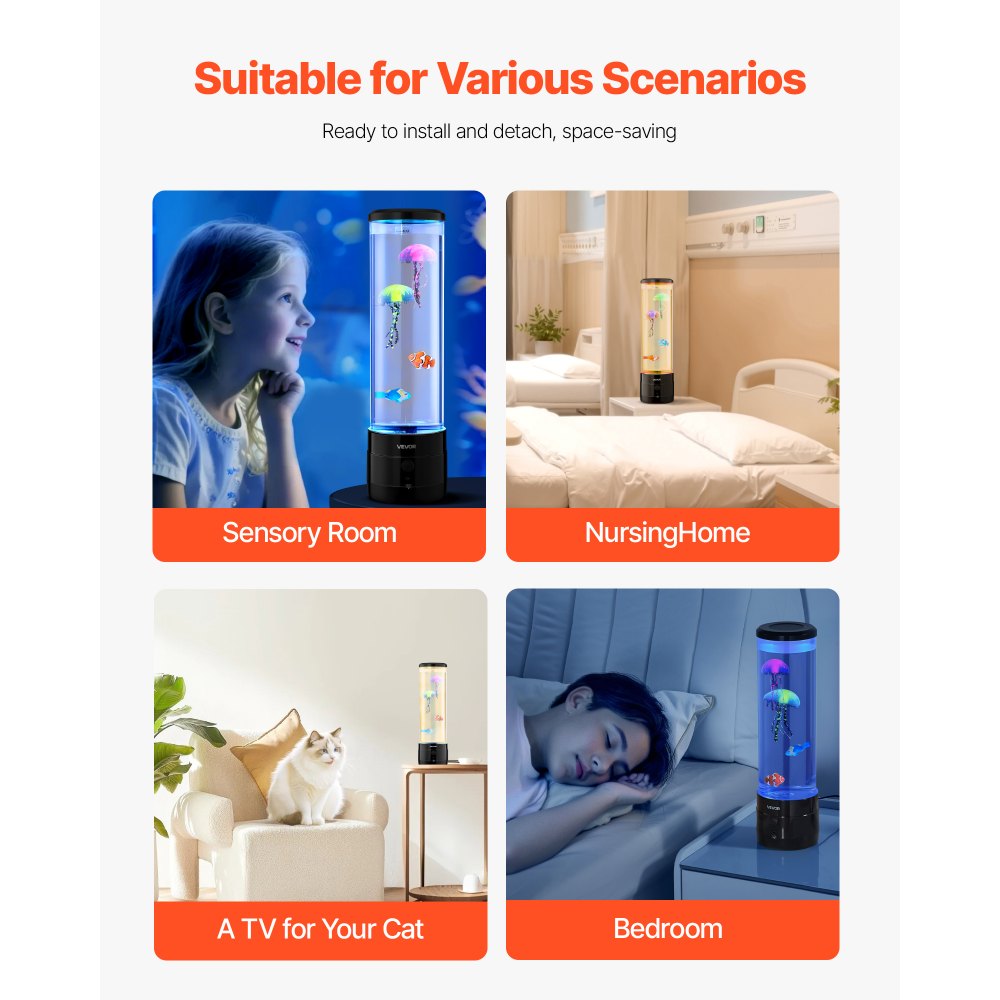 VEVOR Sensory Bubble Tube Lamp, 16 Color Changing Light Effects, Water Fish Lamp with Built-in Bluetooth Speaker & White Noise, Fake Aquarium Tank Night Light for Bedroom Living Room Home Decor