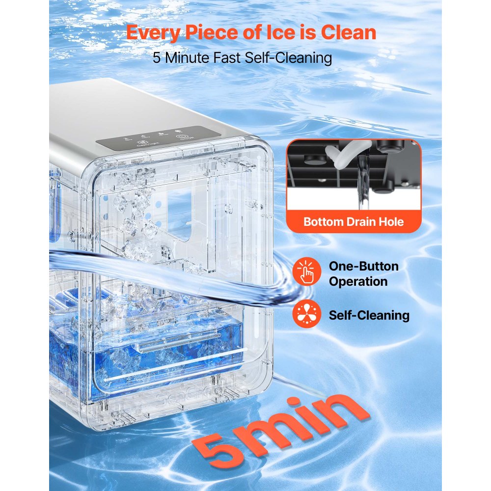 VEVOR Countertop Ice Maker, 33 lbs per Day, Self-Cleaning Portable Machine with Scoop, Drawer-Style Ice Access, Nugget Ice-Making Machine with Chewable Ices for Home, Kitchen, Office, Bar & Party