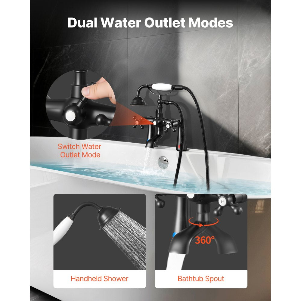 VEVOR Clawfoot Tub Faucet, Deck Mount Bathtub Faucets with Handheld Shower, Vintage Oil-Rubbed Bronze Clawfoot Tub Filler Faucet Shower Kit with 360° Rotation Spout & 59-inch Long Hose for Bathtubs