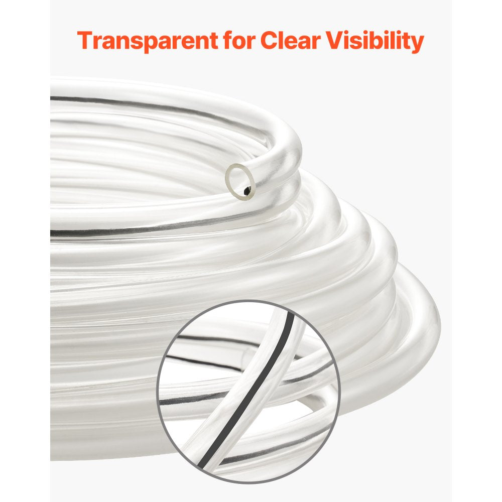 VEVOR Clear Vinyl Tubing, 3/8" ID x 1/2" OD, 50FT Plastic PVC Tubing, Flexible and Cuttable Clear Hose, 1/16 in Wall Thickness, High-strength PVC Material for Aquarium Irrigation Swimming Pool Lab