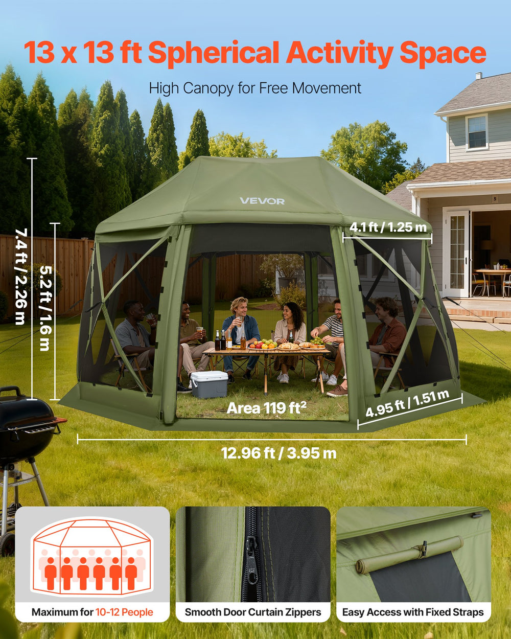 VEVOR Pop up Gazebo Screen Tent 13 x 13 ft - image 2
