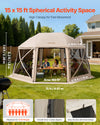 VEVOR Pop up Gazebo Screen Tent 15 x 15 ft - dimensional callouts and capacity