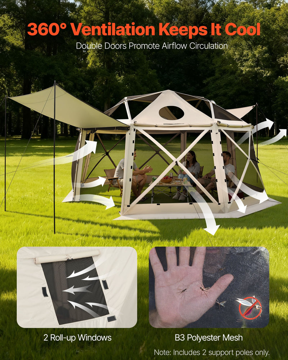 VEVOR Pop up Gazebo Screen Tent - 360 degree ventilation and mesh detail