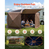 3-in-1 outdoor lounge infographic (UPF 50+, private space, windproof, waterproof)
