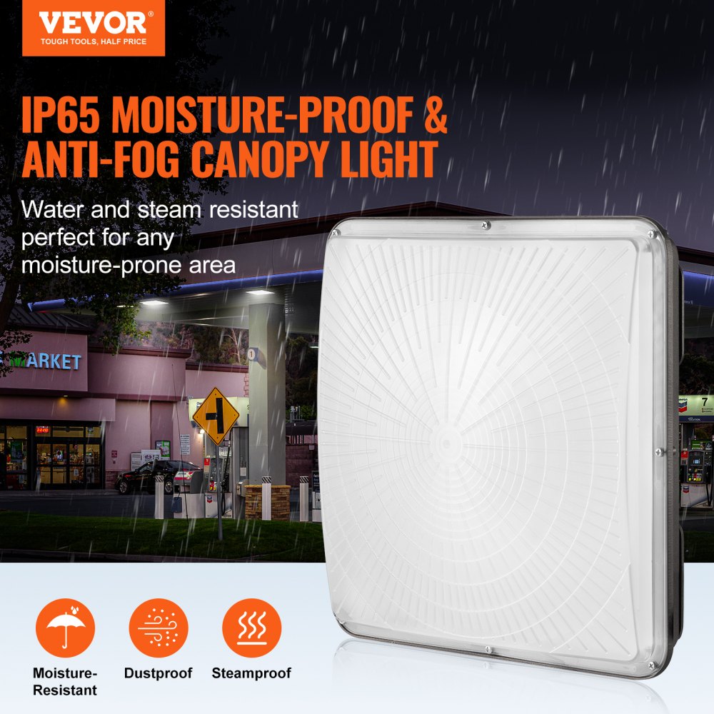 VEVOR LED Canopy Light, 150W, 16500LM 5000K Daylight Commercial Industrial Outdoor Canopy Light, 12.4" x 12.4" Surface Mount Ceiling Lighting for Gas Station Warehouse Garage Street Shop Hotel, IP65