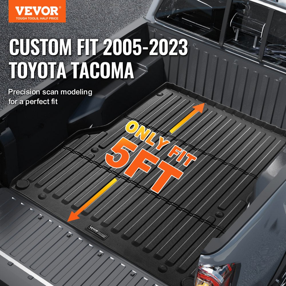 VEVOR Truck Bed Mat, Compatible with 2005-2023 Toyota Tacoma, TPE Truck Bed Liner Mat Fits for 5 FT Bed, Thick and Heavy-Duty Bed Mat Car Accessories for All-Weather Protection, Prevent Slipping