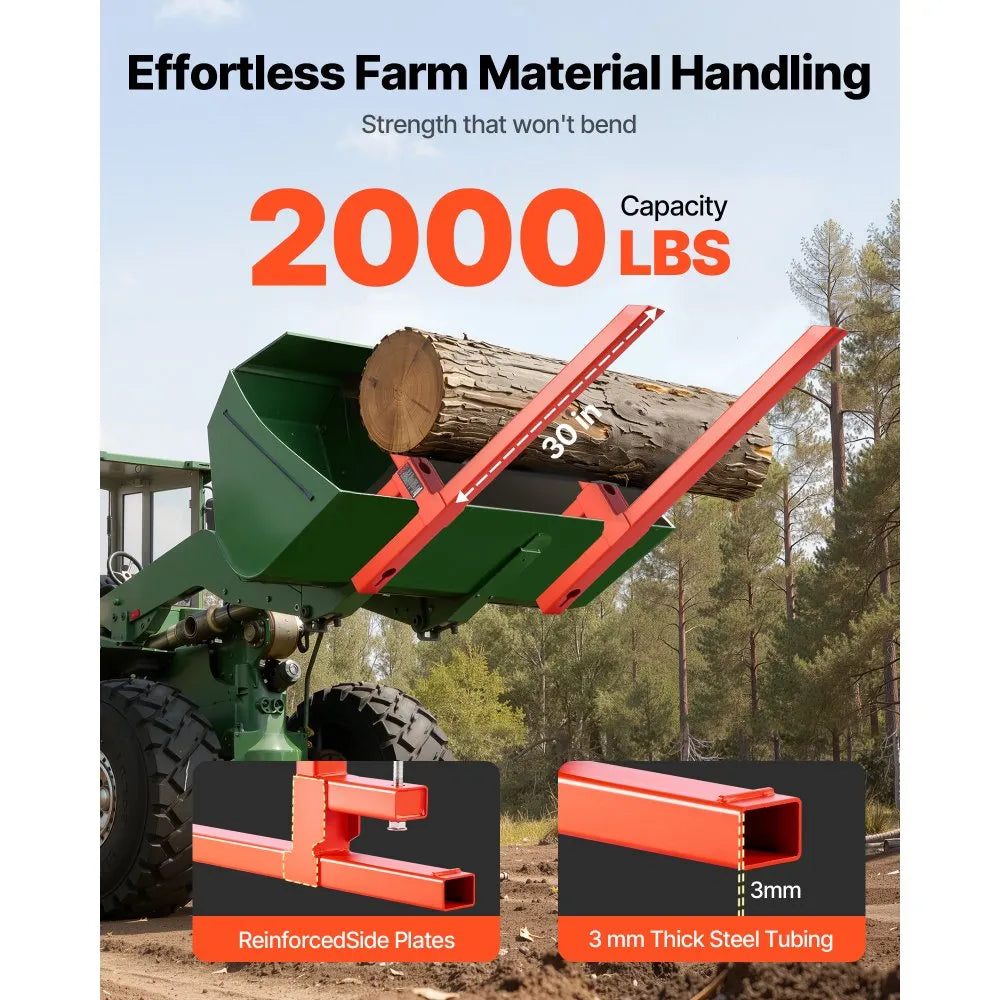 VEVOR Pallet Forks, 2000 lbs Clamp on Pallet Forks, 43-Inch Total Length Heavy-Duty Quick Attach Tractor Fork Compatible with Tractor Attachments, Loader Bucket, and Skid Steer, Orange