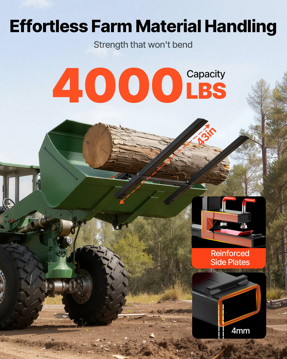VEVOR pallet forks 4000 lbs capacity infographic
