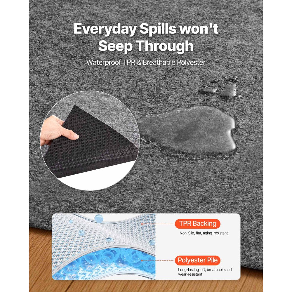 VEVOR Rug Pad 10 x 14 ft, Non-slip Carpet Area Pad, Rug Mat Padding with Dual Surface Felt Cushion & Rubber Gripper, Hardwood Floor Protection for All Floors, Finishes, Keeps Carpets in Place