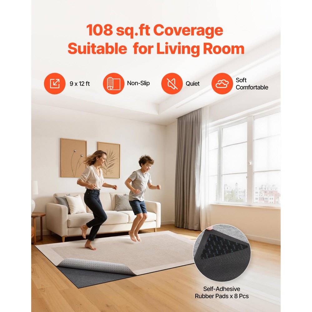 VEVOR Rug Pad 9 x 12 ft, Non-slip Carpet Area Pad, Rug Mat Padding with Dual Surface Felt Cushion & Rubber Gripper, Hardwood Floor Protection for All Floors, Finishes, Keeps Carpets in Place