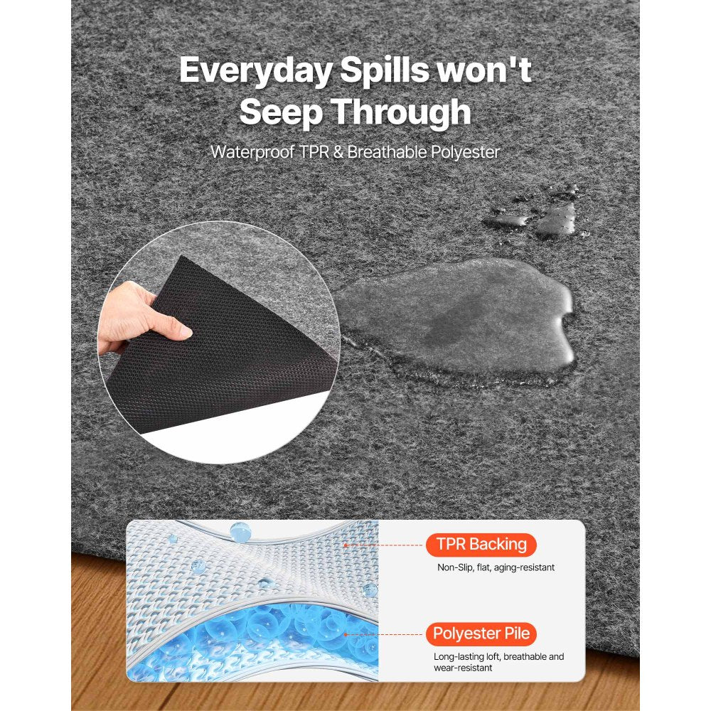 VEVOR Rug Pad 9 x 12 ft, Non-slip Carpet Area Pad, Rug Mat Padding with Dual Surface Felt Cushion & Rubber Gripper, Hardwood Floor Protection for All Floors, Finishes, Keeps Carpets in Place