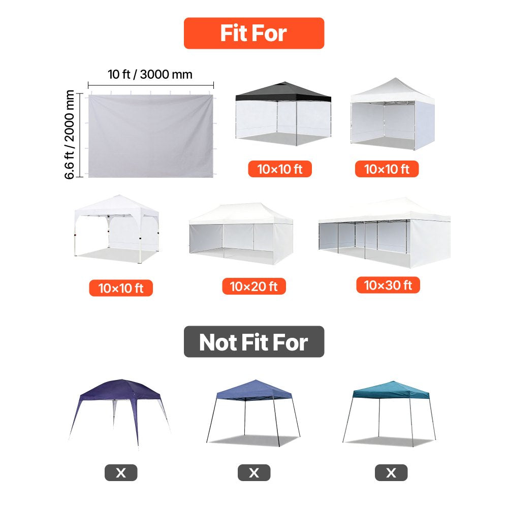 VEVOR Canopy Sidewalls, Fit for 10 x 10 ft Pop Up Canopy Tent, Tent Side Walls with Waterproof and Sunlight Protection Layer for Outdoor Event Tents, Vendor Booths, Camping (3 Sidewalls Only, White)